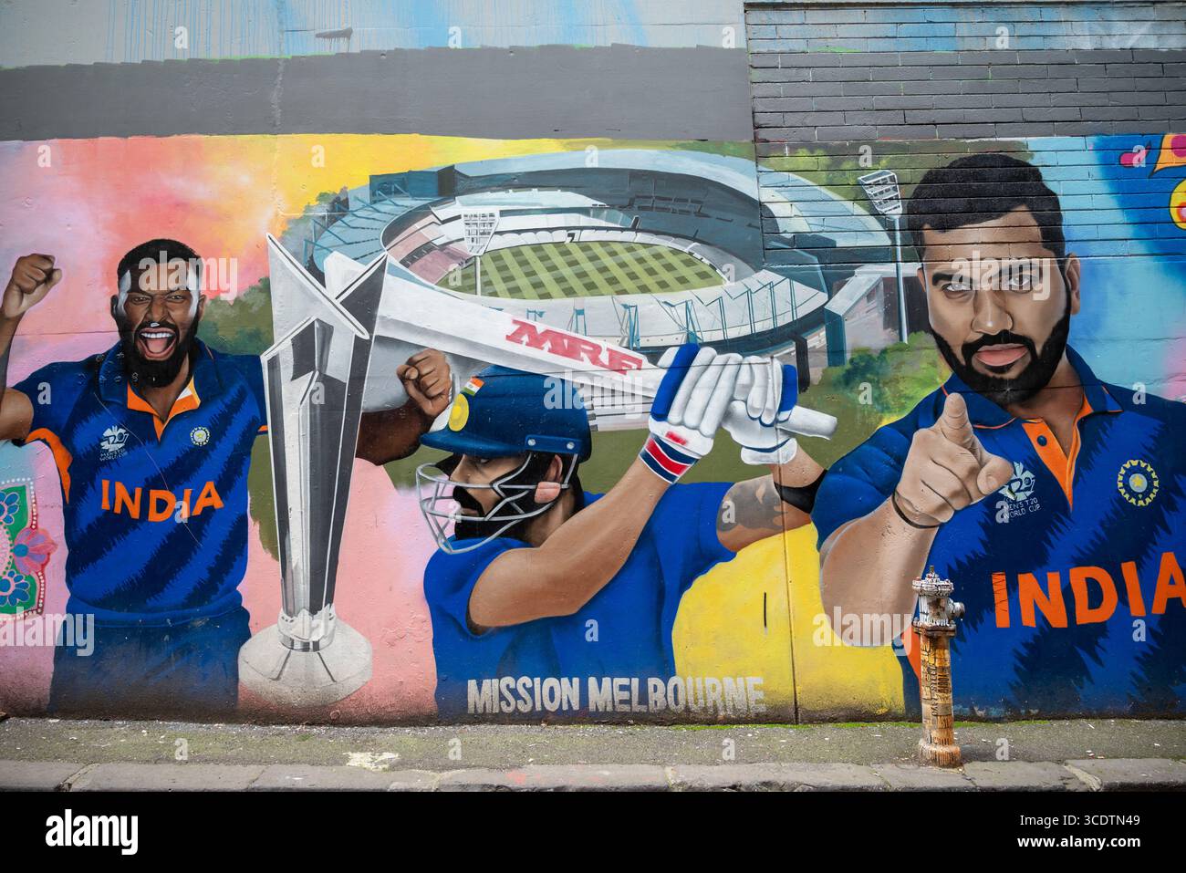 Indian Cricket Street Art in Melbourne, Australien Stockfoto