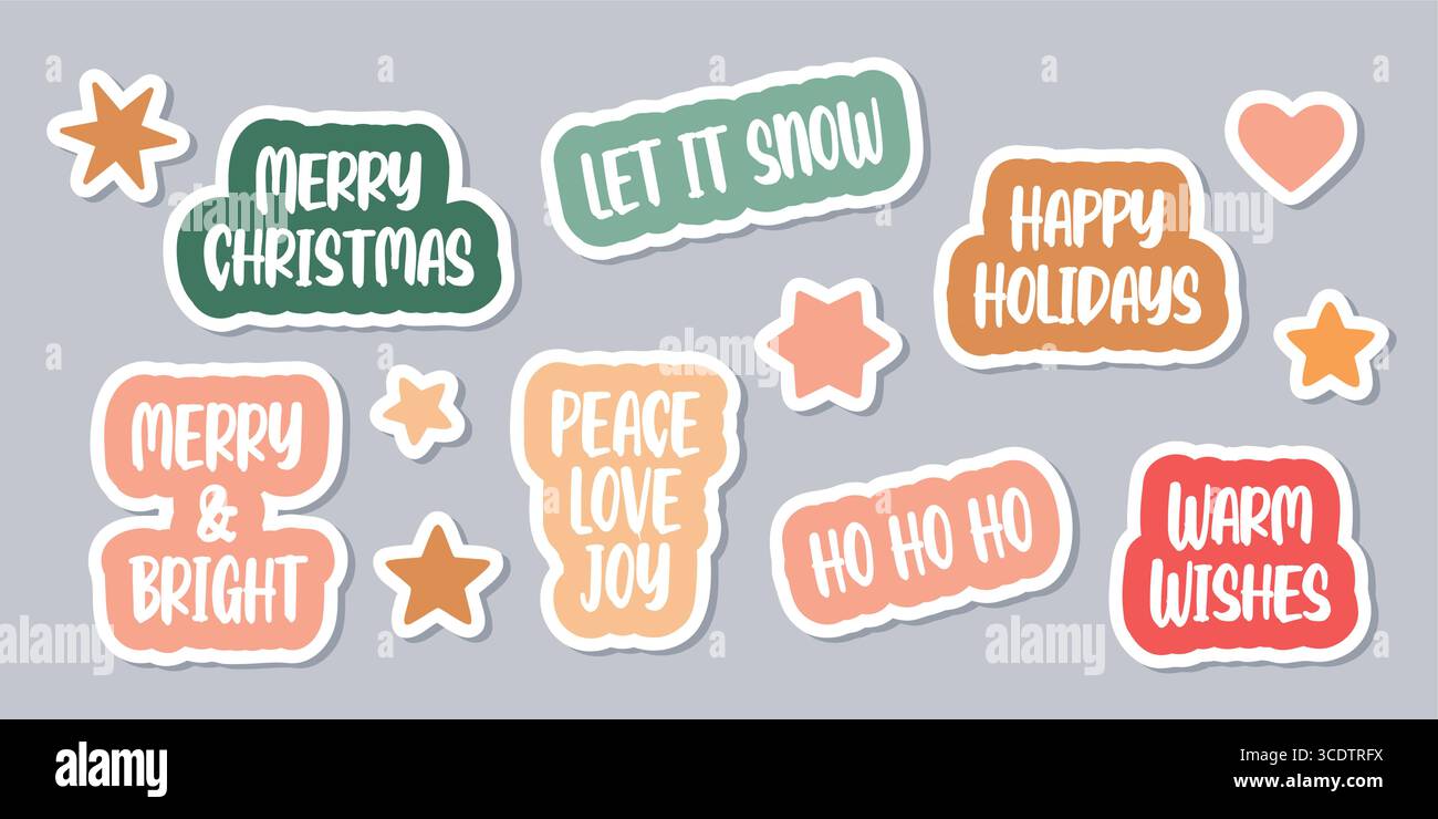 Satz von niedlichen weihnachtsdekoration Aufkleber isolierte Vektor-Illustration Stock Vektor