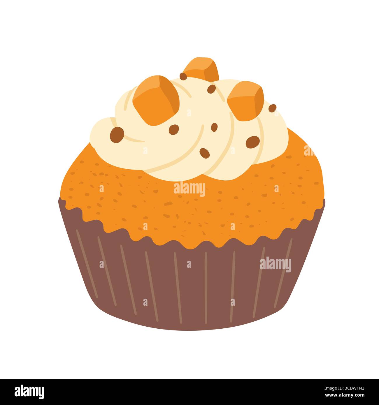 Cartoon Cupcake Symbol isoliert auf weißem Hintergrund. Kürbiskuchen oder Muffin Hand gezeichnete Vektorillustration Stock Vektor