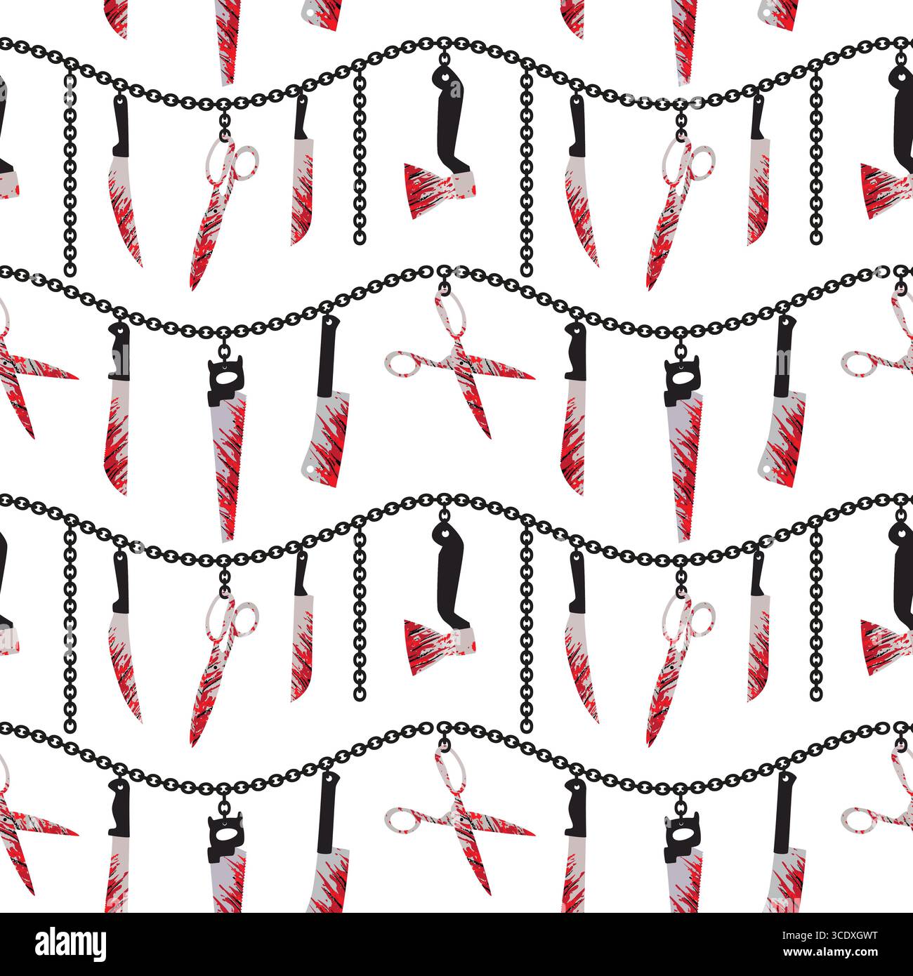 Halloween Zombie Vampire Party nahtlose Vektormuster. Blutige Schneideinstrumente Cartoon-Design-Element. Halloween-Horrorsymbole isoliert. Stock Vektor