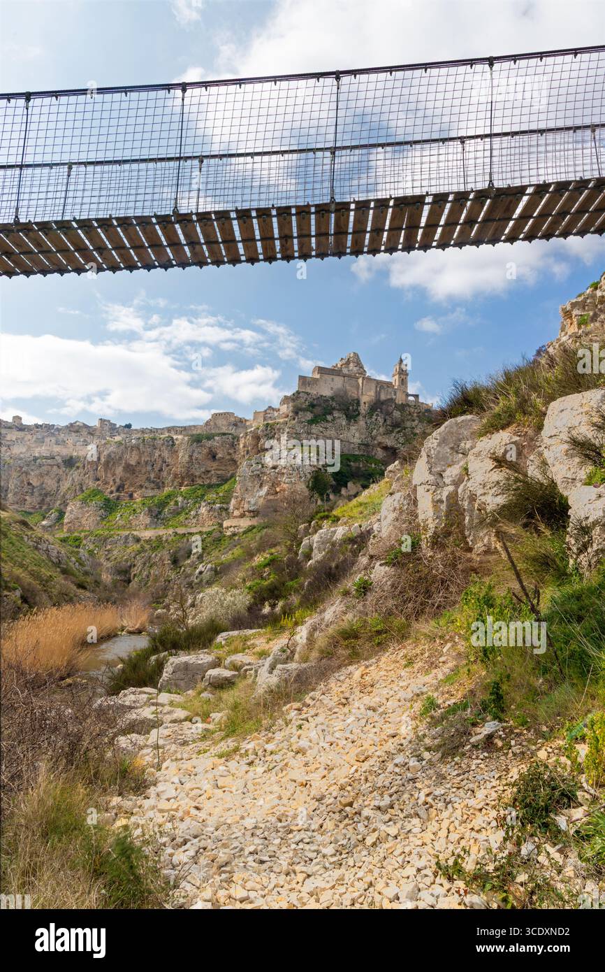 Matera - der Blick aus dem Tal. Stockfoto