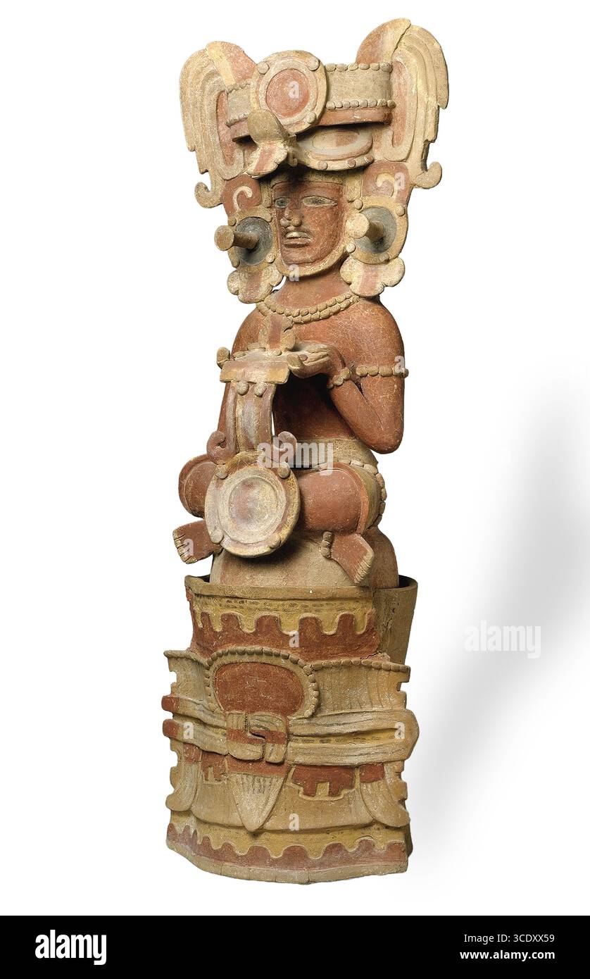 Räuchergefäß mit sitzendem König von Maya-Künstler 300–400 n. Chr Stockfoto