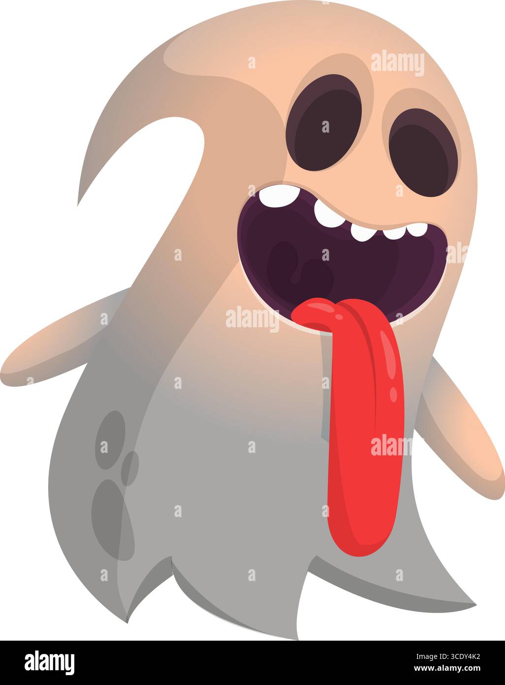 Halloween-Vektor-Illustration des gruseligen Geistes, der Zunge auf weißem Hintergrund zeigt. Zeichentrickfiguren Stock Vektor