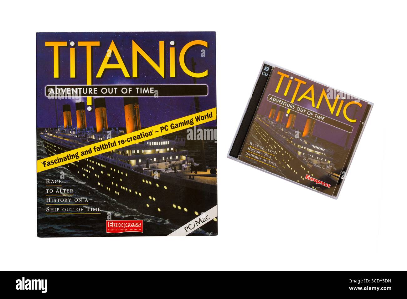 Titanic Adventure Out of Time Game Race, um die Geschichte auf einem Schiff aus der Zeit isoliert auf weißem Hintergrund zu ändern Stockfoto