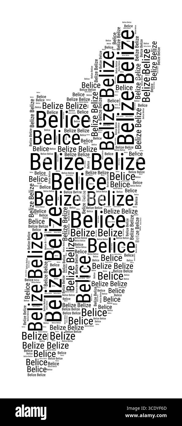Schwarz-weiße Wortwolke in Belize-Form. Einfache typografische Darstellung des Landes. Einfache schwarze Wolke von Belize auf weißem Hintergrund. Stock Vektor