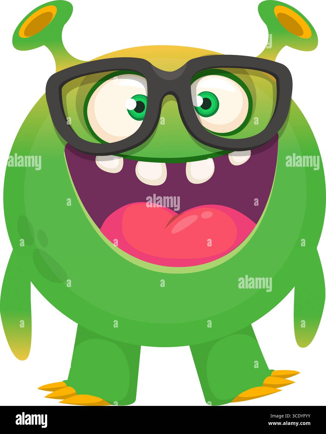 Cartoon niedliches Monster mit lustigem aufgeregtem Gesichtsausdruck, winkende Hände. Vektorillustration isoliert auf weiß. Halloween-Design. Stock Vektor