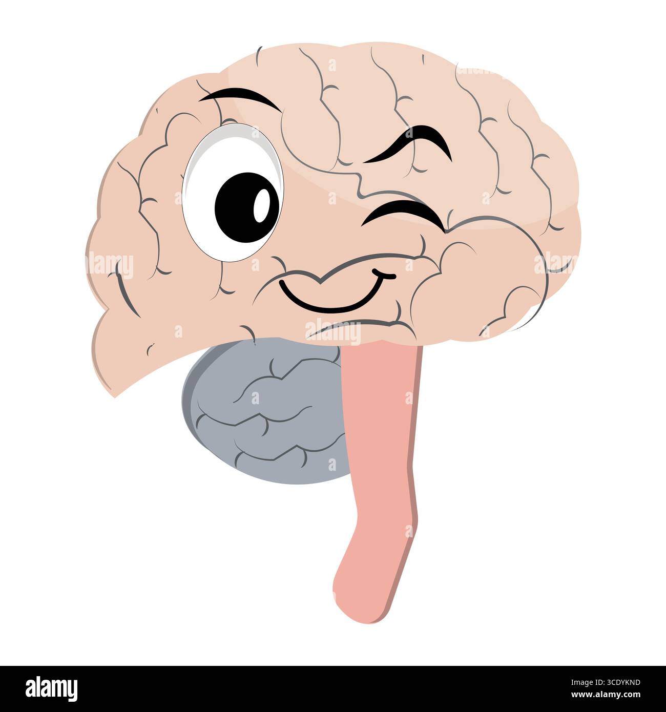 Niedliche Gehirnmaskottchen-Figur, glückliche Zeichentrick-Gehirnillustration. Winkende Hand, lustige Maskottchen Illustration, pädagogisches Symbol, süße Orgel, kluge Idee Stock Vektor