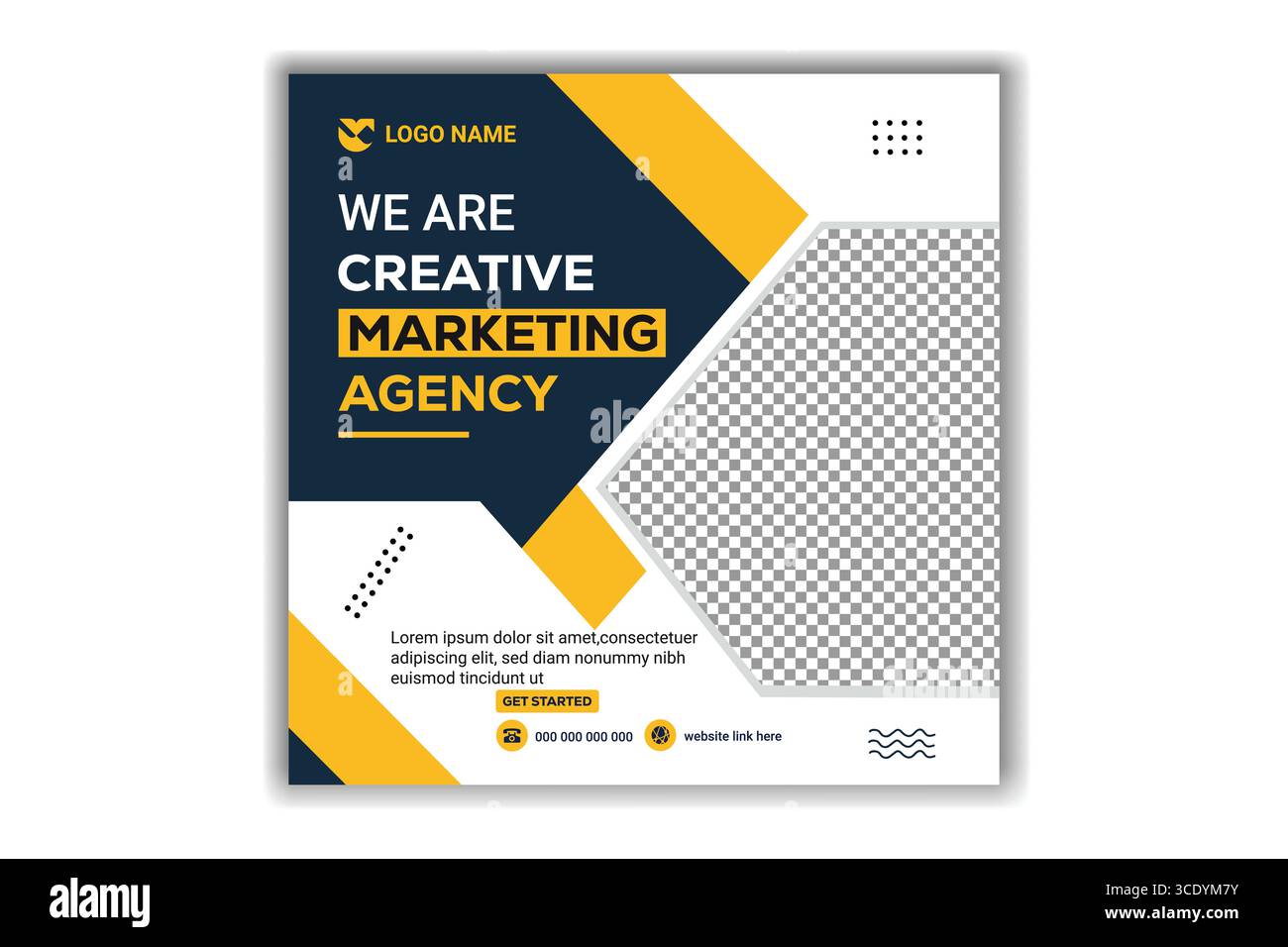 Moderne kreative Marketing Agentur Social Media Post Banner Vorlage Gelb und Marineblau editierbares Design Stock Vektor