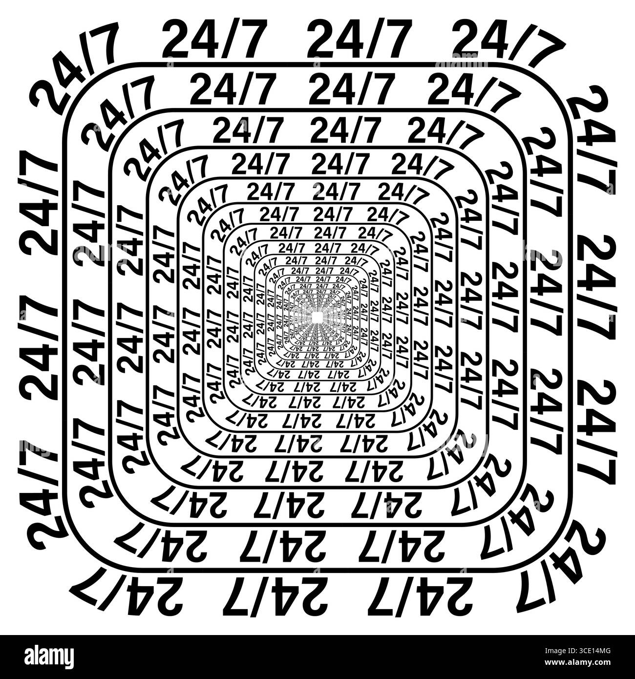 24 7 radiales Muster. Abstraktes Vektordesign. Dynamische Bewegungssimulation. Monochrome Typografie. Stock Vektor