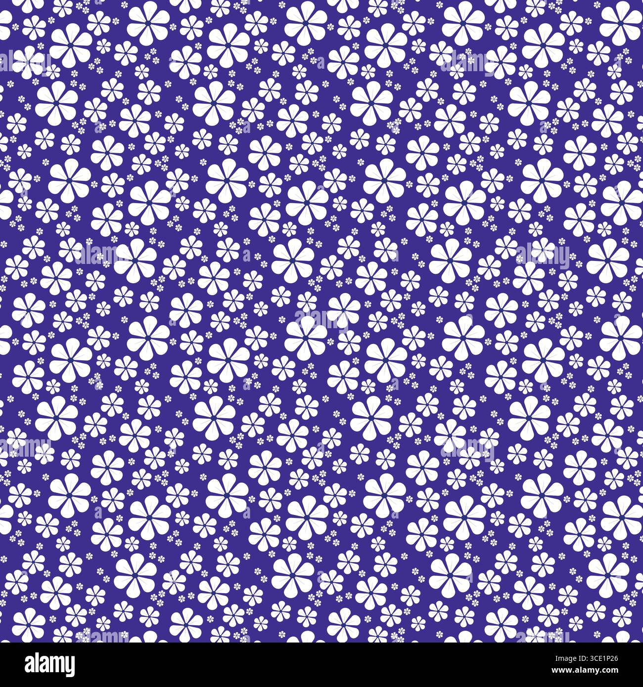 Weiße Blumen und kleine Punkte auf blauem Hintergrund Stock Vektor