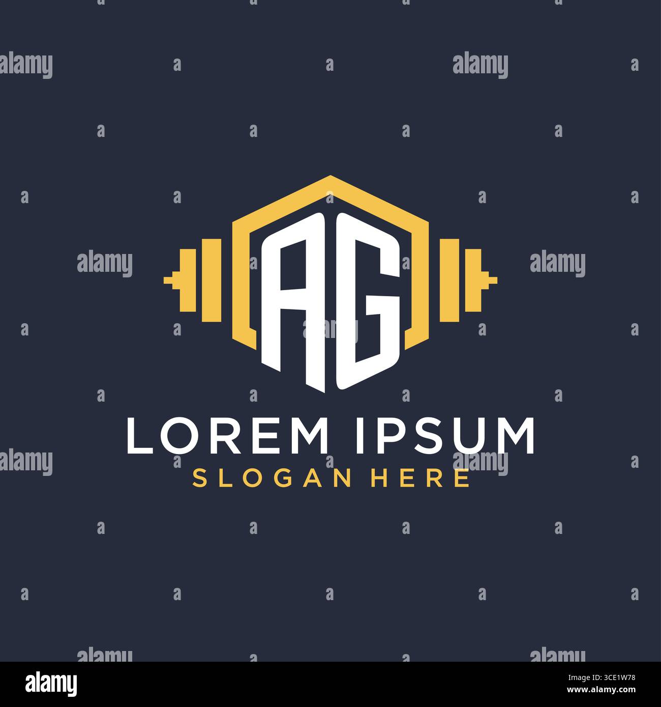 Ursprüngliches AG-Logo-Design für Fitnesscenter mit kreativer Kurzhantel-Vektorgrafik im geometrischen Stil Stock Vektor