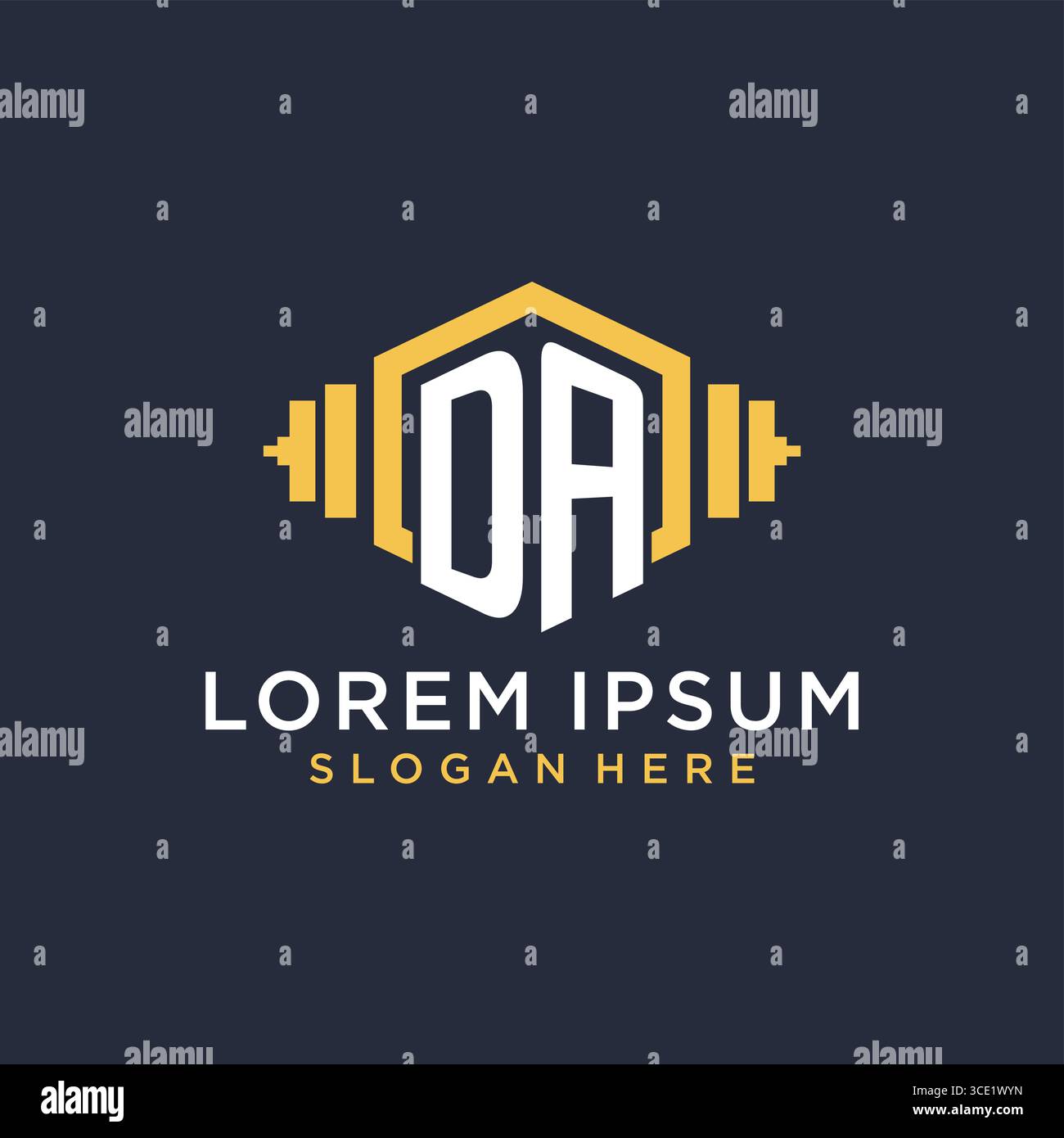 Anfängliches da-Logo-Design für Fitnesscenter mit kreativer Kurzhantel-Vektorgrafik im geometrischen Stil Stock Vektor