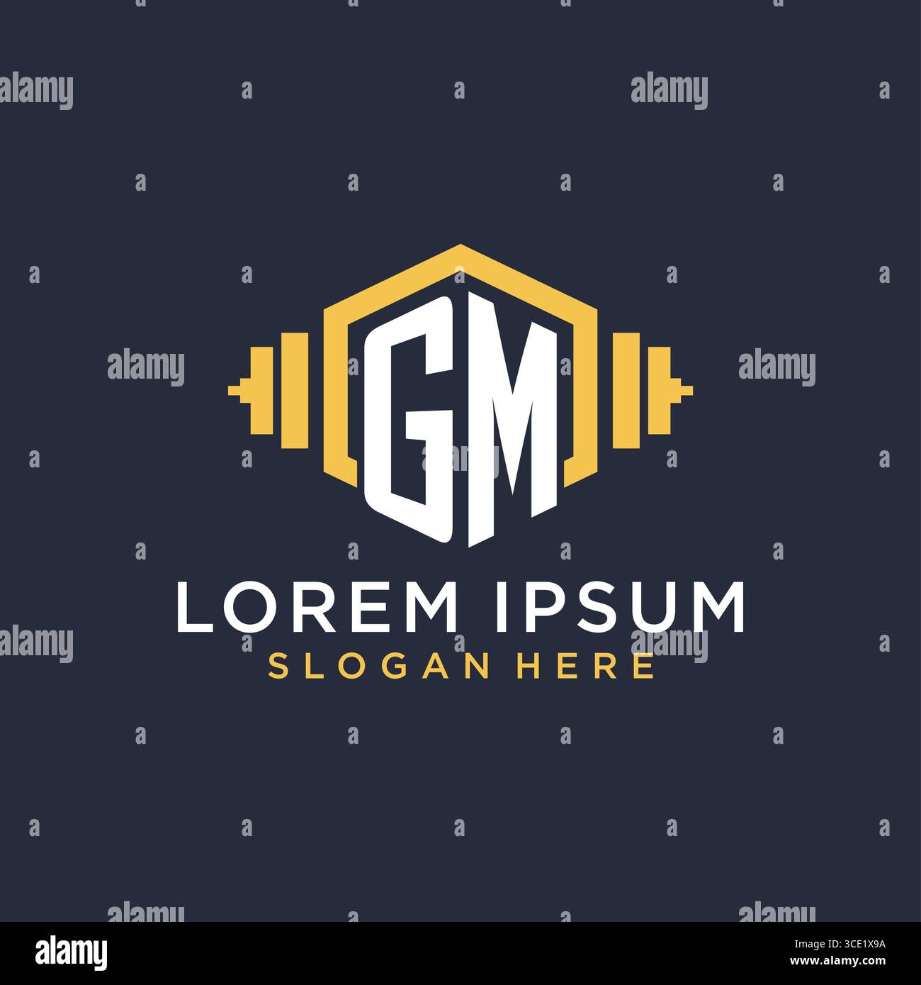 Ursprüngliches GM-Logo-Design für Fitnesscenter mit kreativer Kurzhantel-Vektorgrafik im geometrischen Stil Stock Vektor