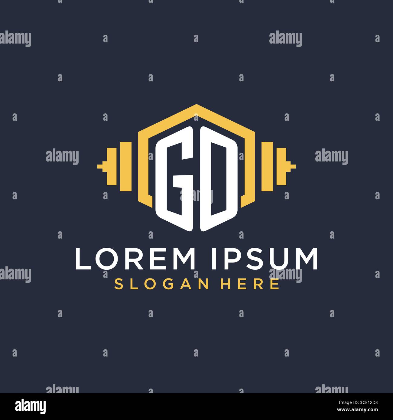 Initial GO Logo Design für Fitnesscenter mit kreativer Kurzhantel geometrischer Vektorgrafik Stock Vektor