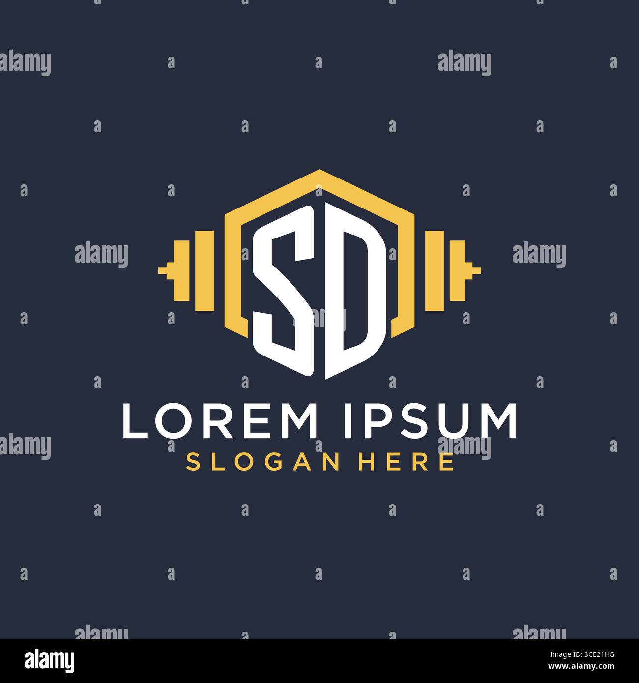 Ursprüngliches SD-Logo-Design für Fitnesscenter mit kreativer Kurzhantel-Vektorgrafik im geometrischen Stil Stock Vektor