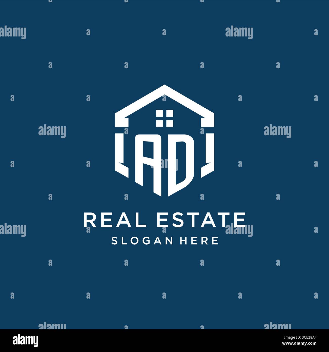 Letter AD-Logo für Immobilien mit hexagonaler Vektorgrafik Stock Vektor