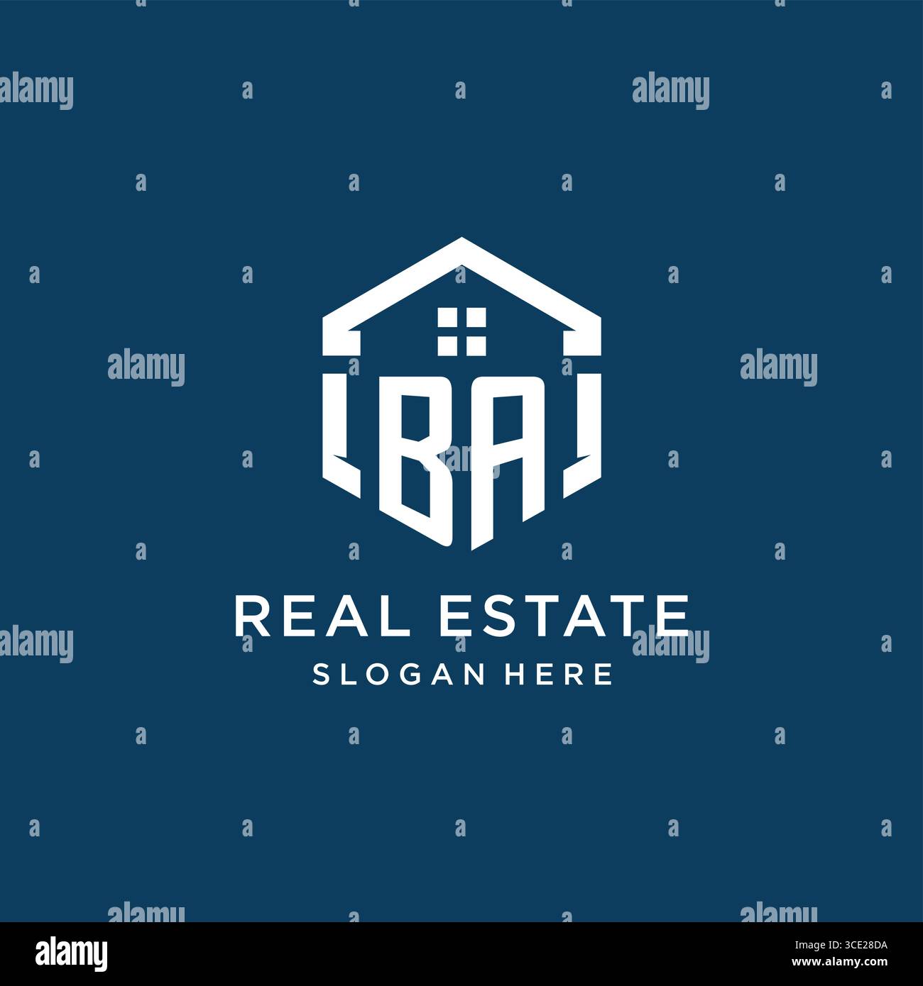 Letter BA Logo für Immobilien mit hexagonaler Vektorgrafik Stock Vektor