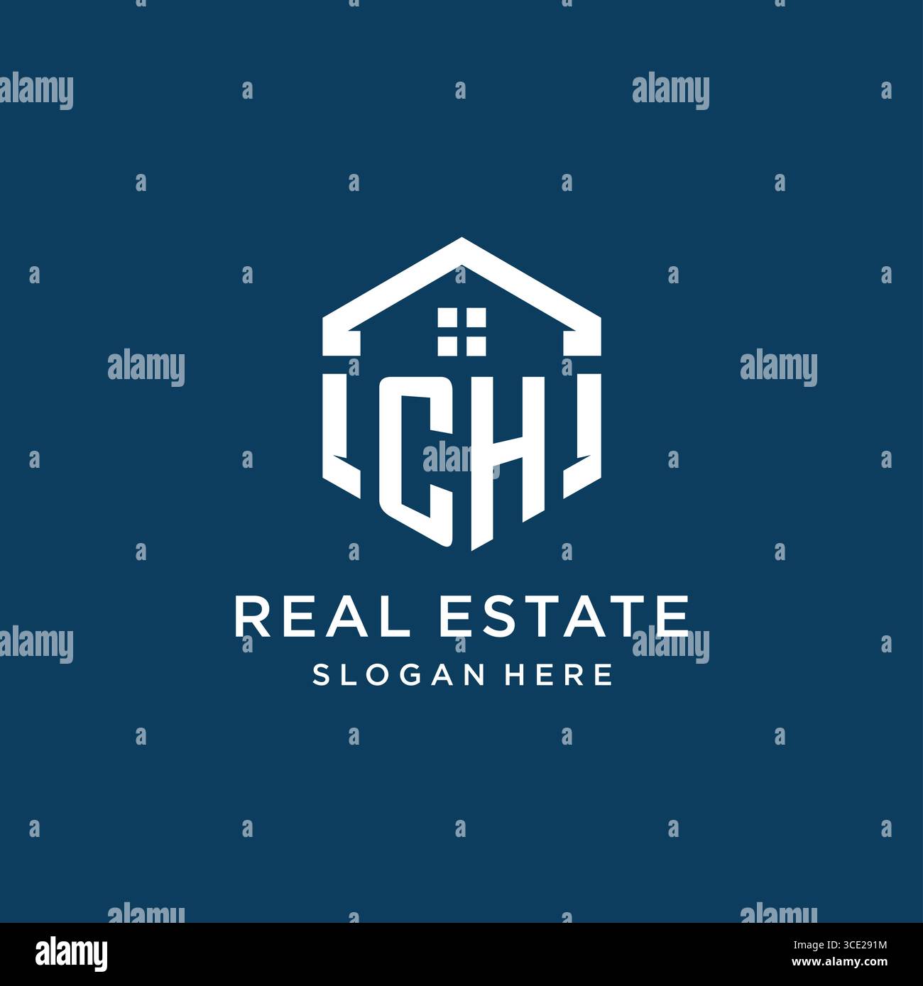 CH-Letter-Logo für Immobilien mit hexagonaler Vektorgrafik Stock Vektor