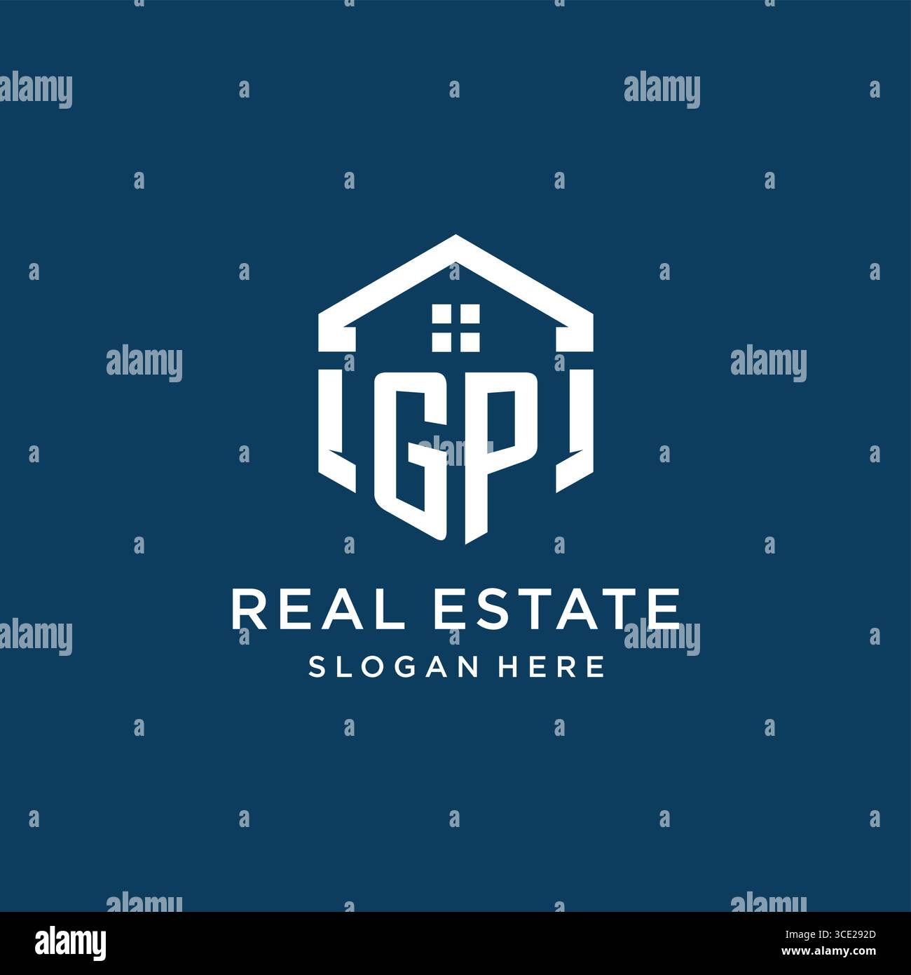 Letter GP Logo für Immobilien mit sechseckiger Vektorgrafik Stock Vektor