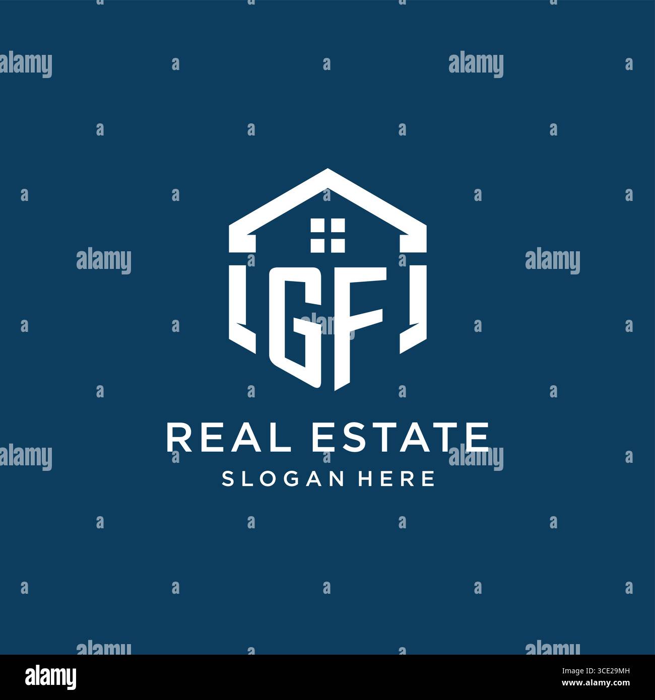 Letter GF Logo für Immobilien mit hexagonaler Vektorgrafik Stock Vektor