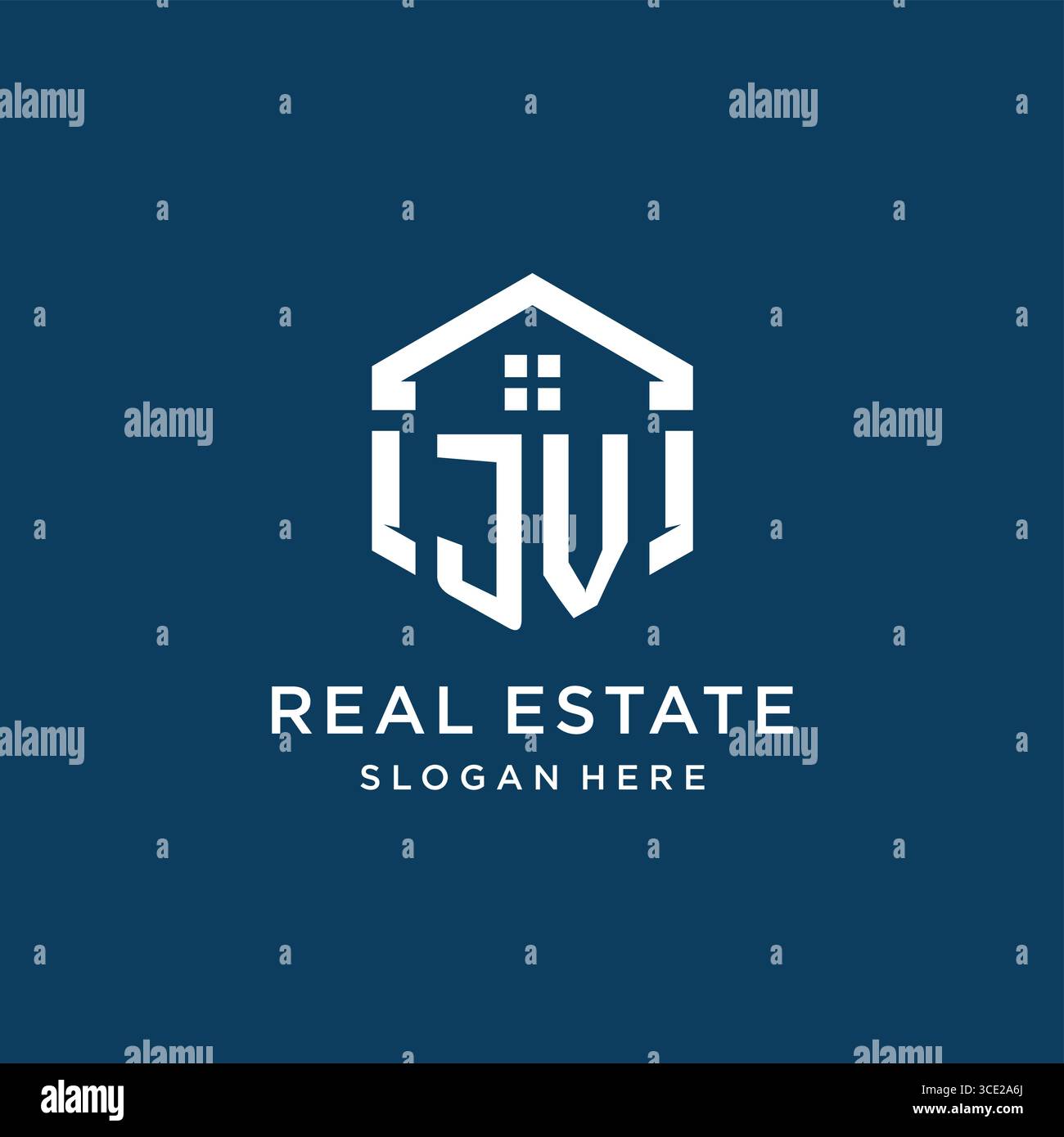 Letter JV Logo für Immobilien mit hexagonaler Vektorgrafik Stock Vektor