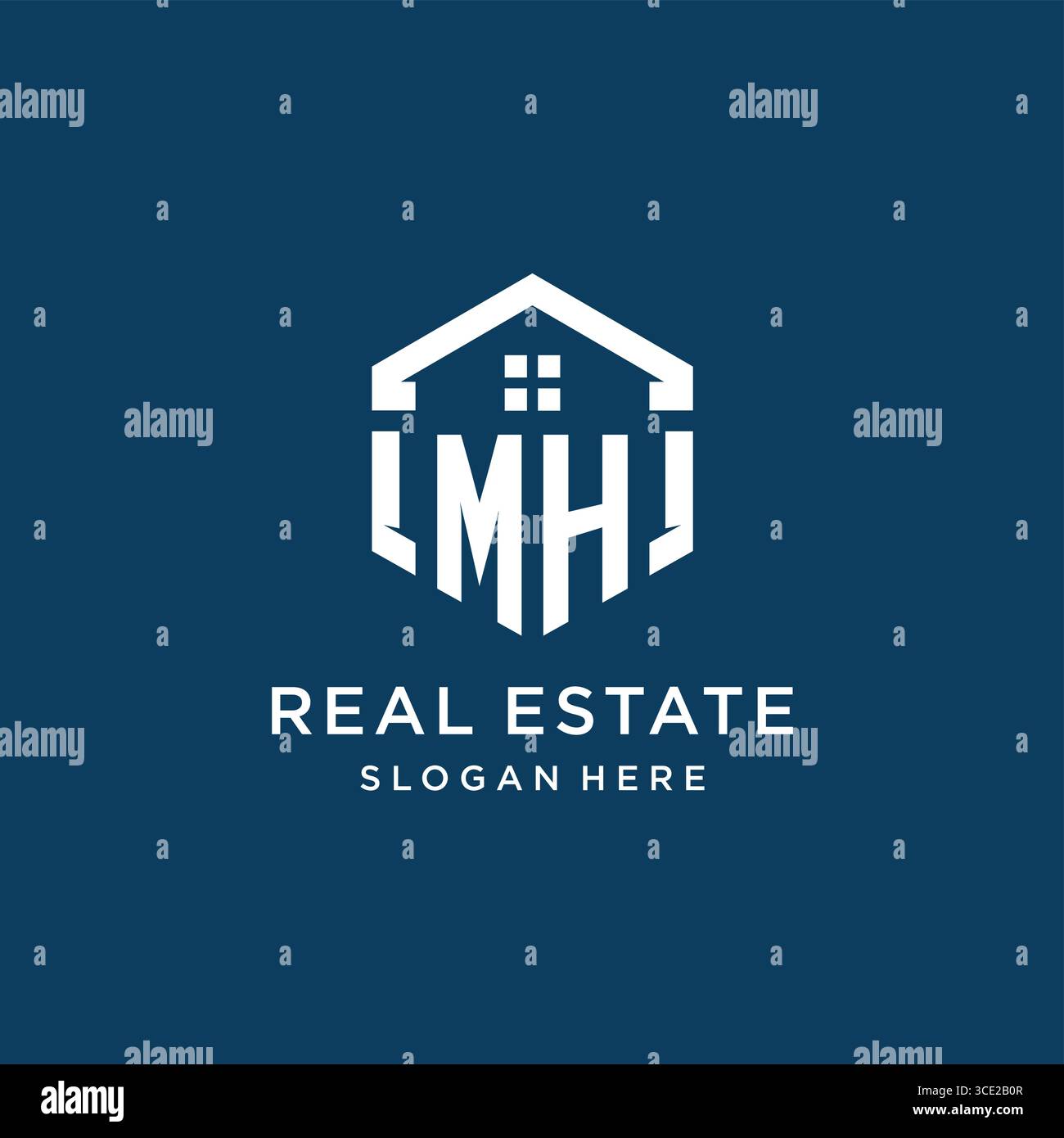 Letter MH Logo für Immobilien mit hexagonaler Vektorgrafik Stock Vektor