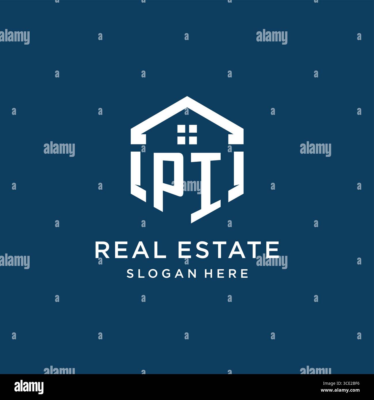 Letter PI-Logo für Immobilien mit sechseckiger Vektorgrafik Stock Vektor