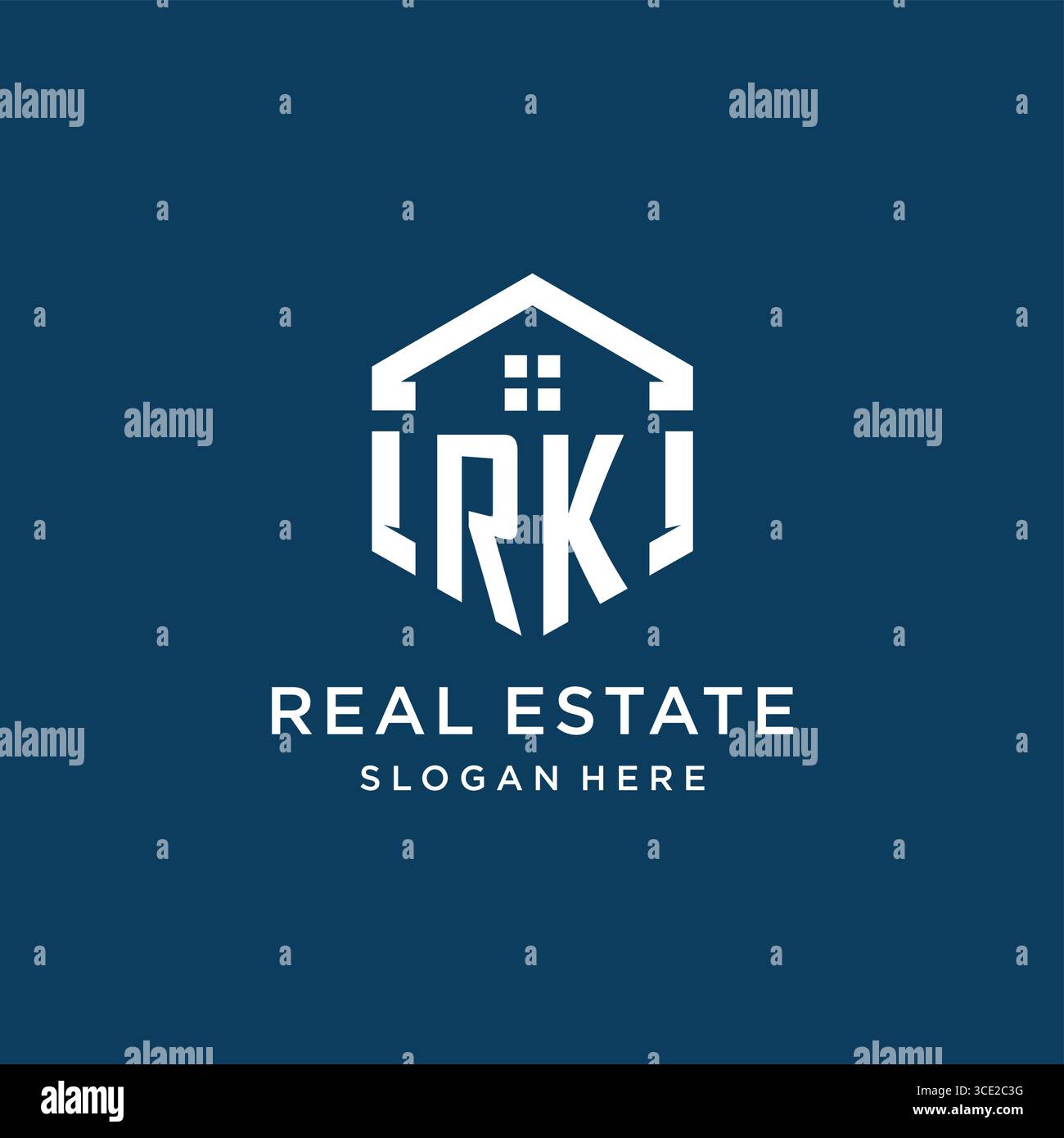 Letter RK Logo für Immobilien mit hexagonaler Vektorgrafik Stock Vektor