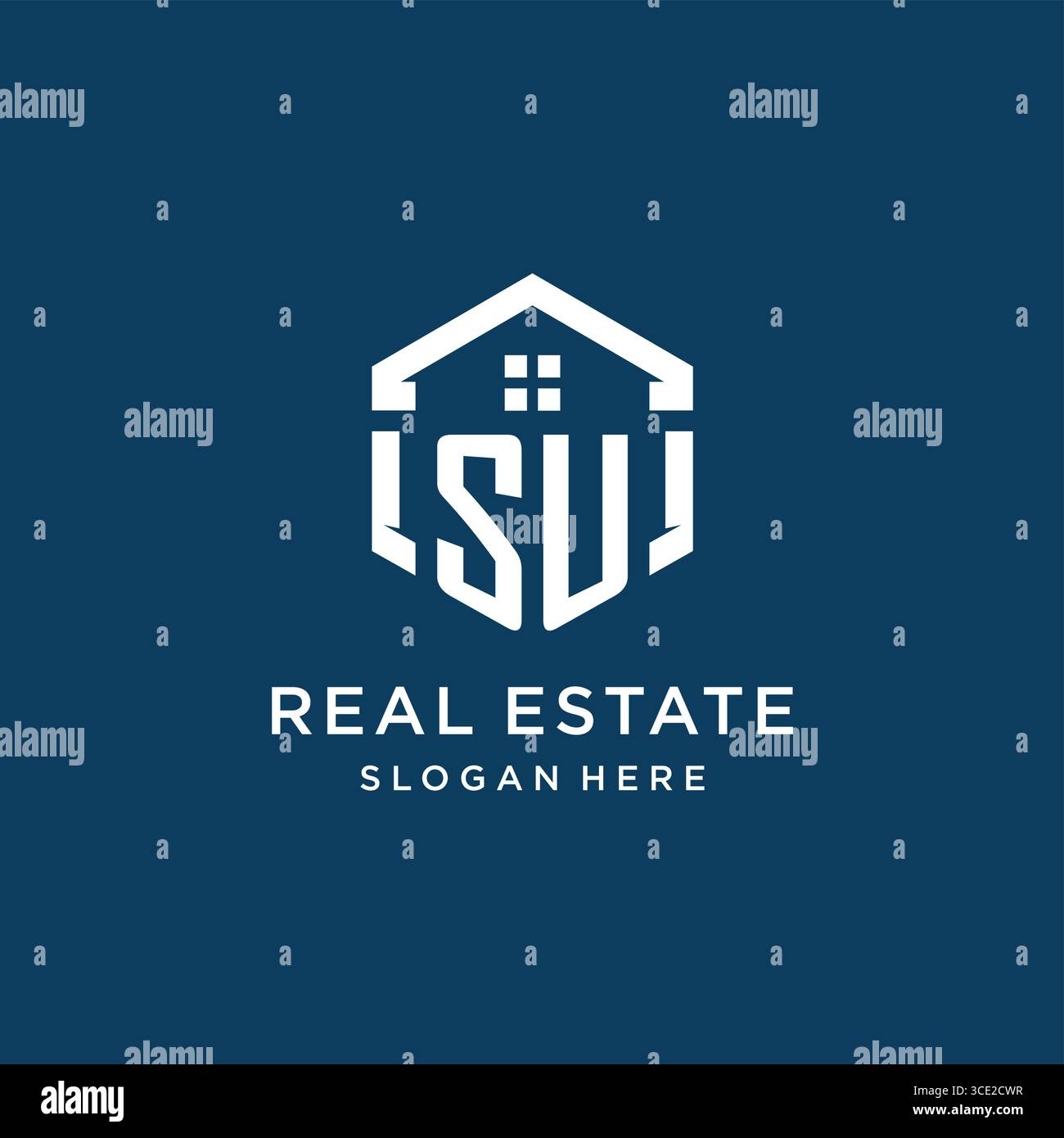 Letter SU Logo für Immobilien mit hexagonaler Vektorgrafik Stock Vektor