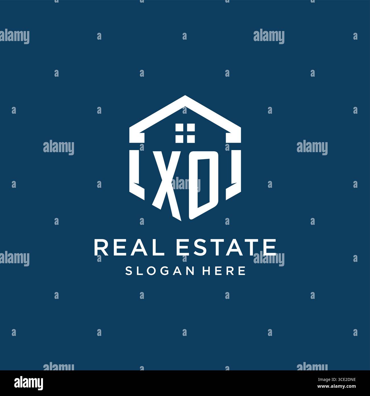 Letter XO Logo für Immobilien mit hexagonaler Vektorgrafik Stock Vektor