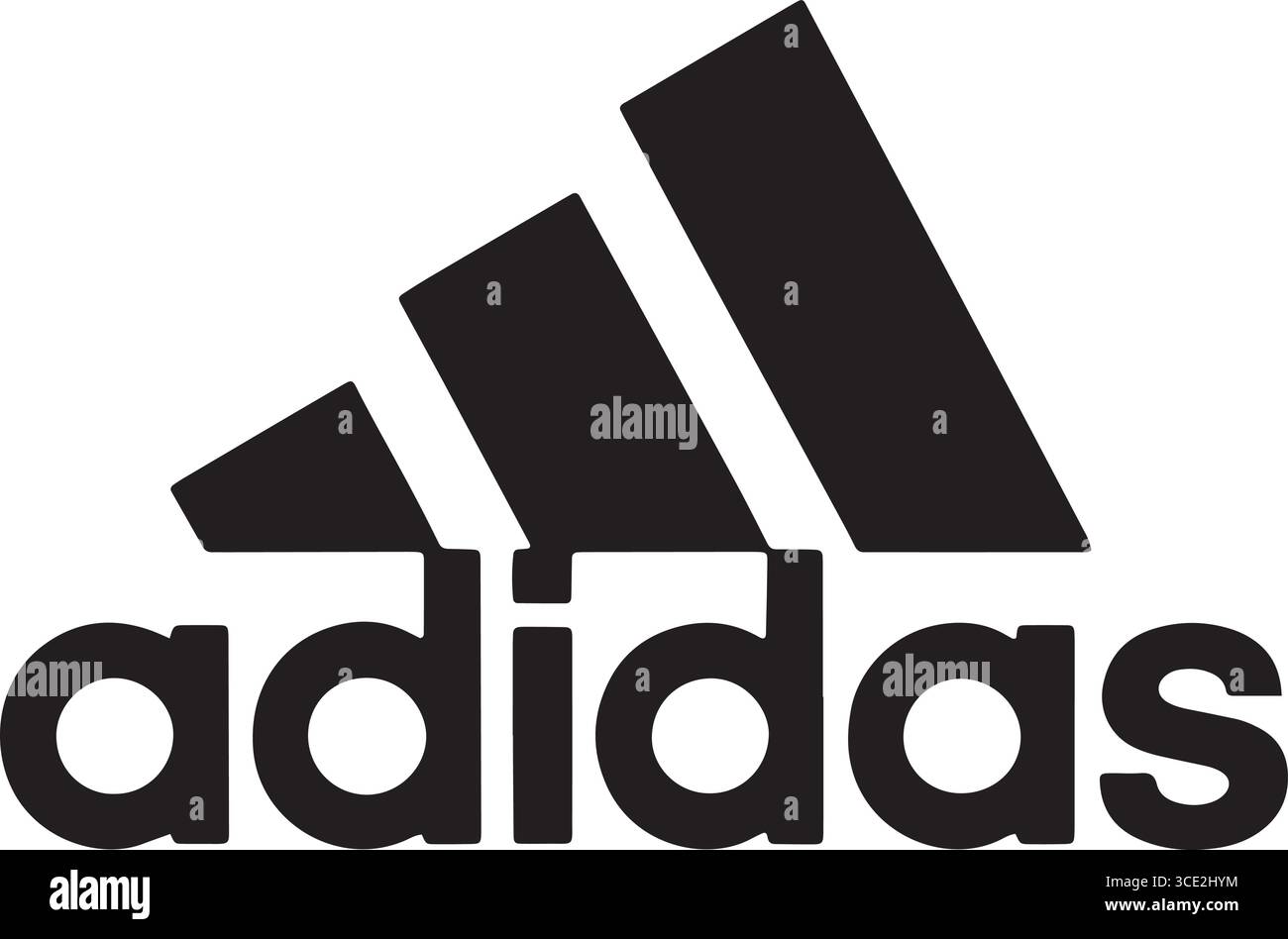 adidas-Logo – drei schwarze Diagonalstreifen mit auffälligem Kleinbuchstaben Stock Vektor
