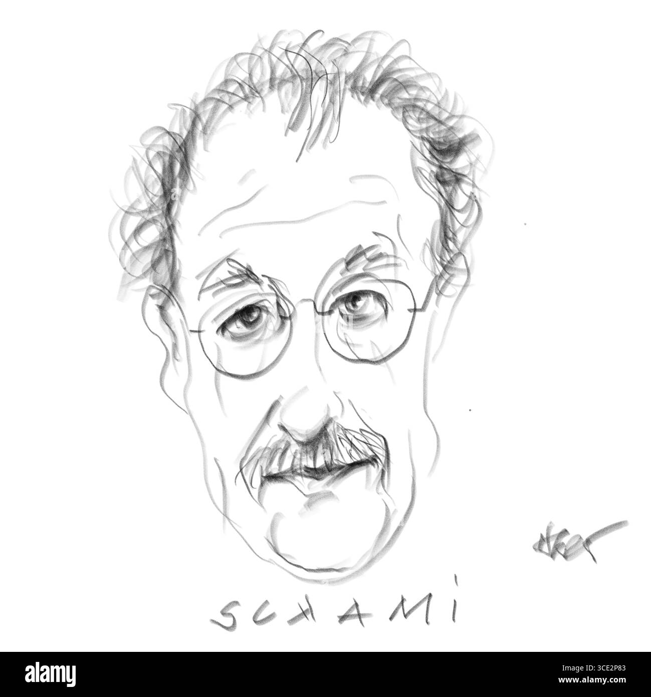 Bleistiftporträt des Schriftstellers Rafik Schami Stockfoto