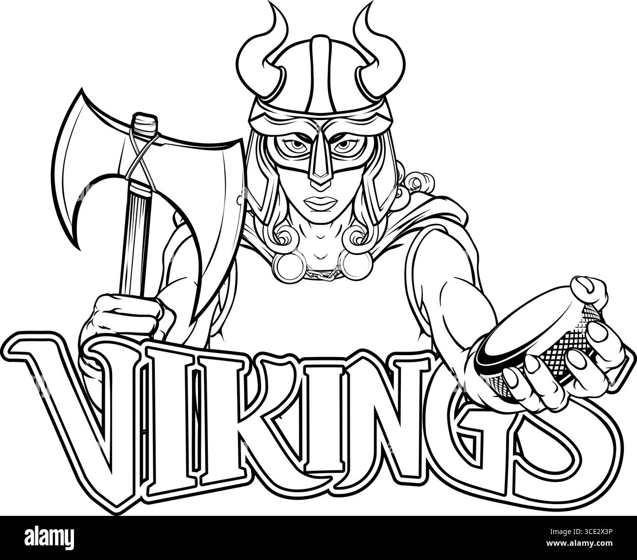Viking Warrior Frau Eishockey Sport Team Maskottchen Stock Vektor