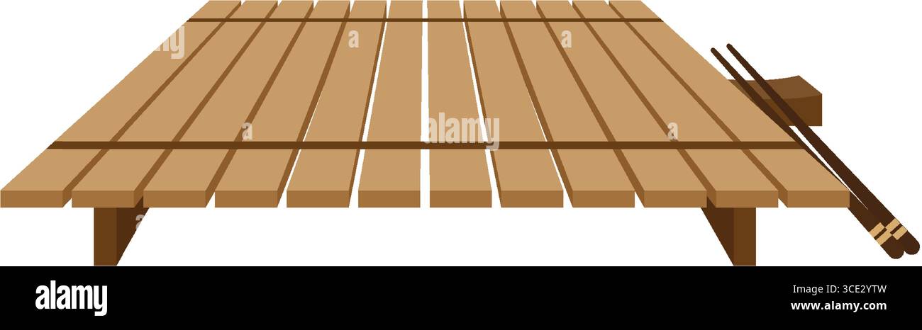 Vektor-Illustration einer Bambus-Sushi-Rollmatte mit einem Paar Essstäbchen, aus einer niedrigen vorderen Perspektive betrachtet, sauberes flaches Design Stock Vektor