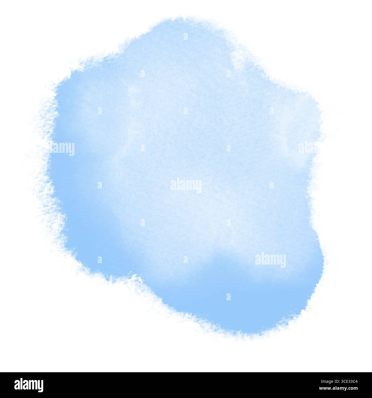 Ein Fleck Farbe auf Aquarellpapier, Spritzer und Streifen. Digitale Illustration mit Aquarell. Blauer Hintergrund mit Aquarell, isoliert auf einem weiß Stockfoto