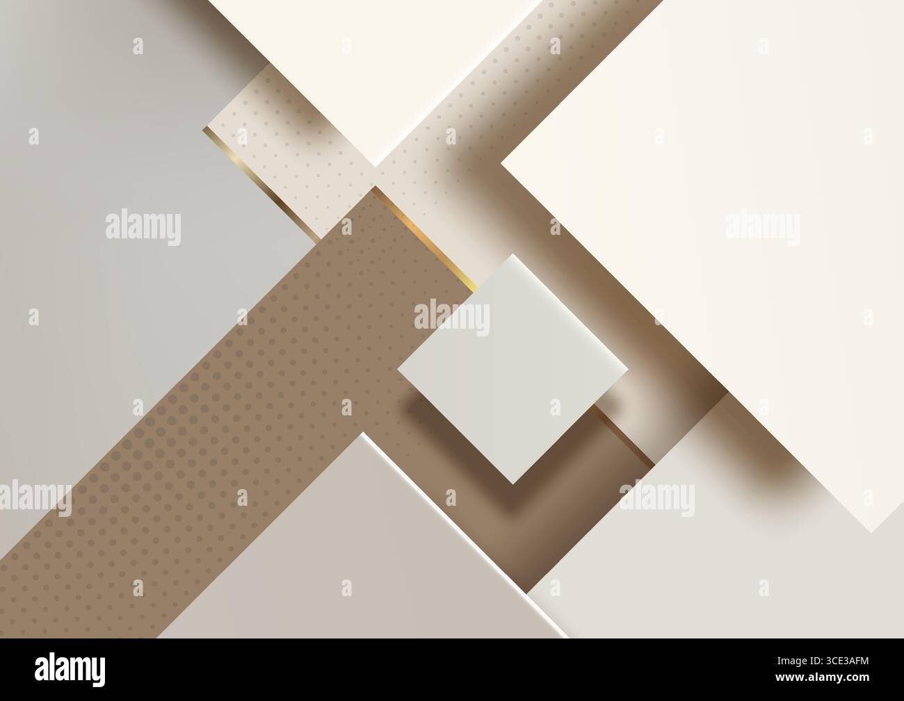 Minimalistischer geometrischer Luxus-Hintergrund mit weichen pastellfarbenen Quadraten und Rechtecken mit goldfarbenen Akzenten, perfekt für elegante Designprojekte, die ein sauberes M benötigen Stock Vektor