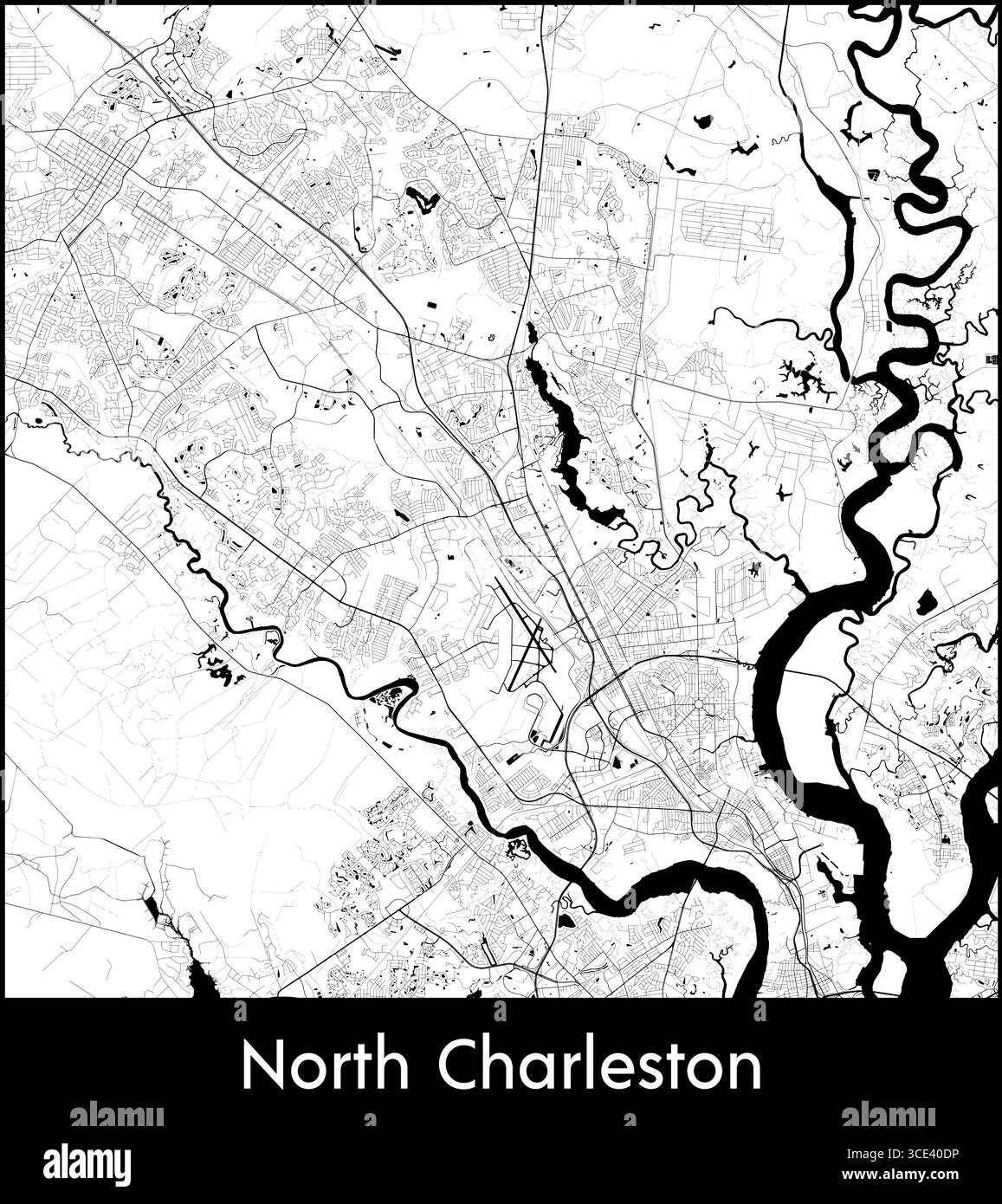North Charleston City Map, Vereinigte Staaten - Topographische Vektorkarte Poster Stock Vektor