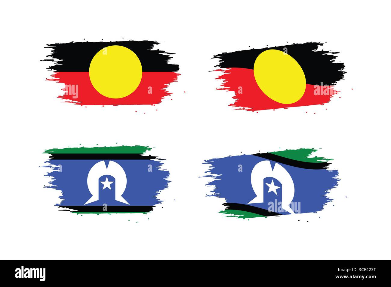 Australische Aborigines und Torres Strait Islander Flaggen mit künstlerischem Pinselstrich-Effekt. Stock Vektor