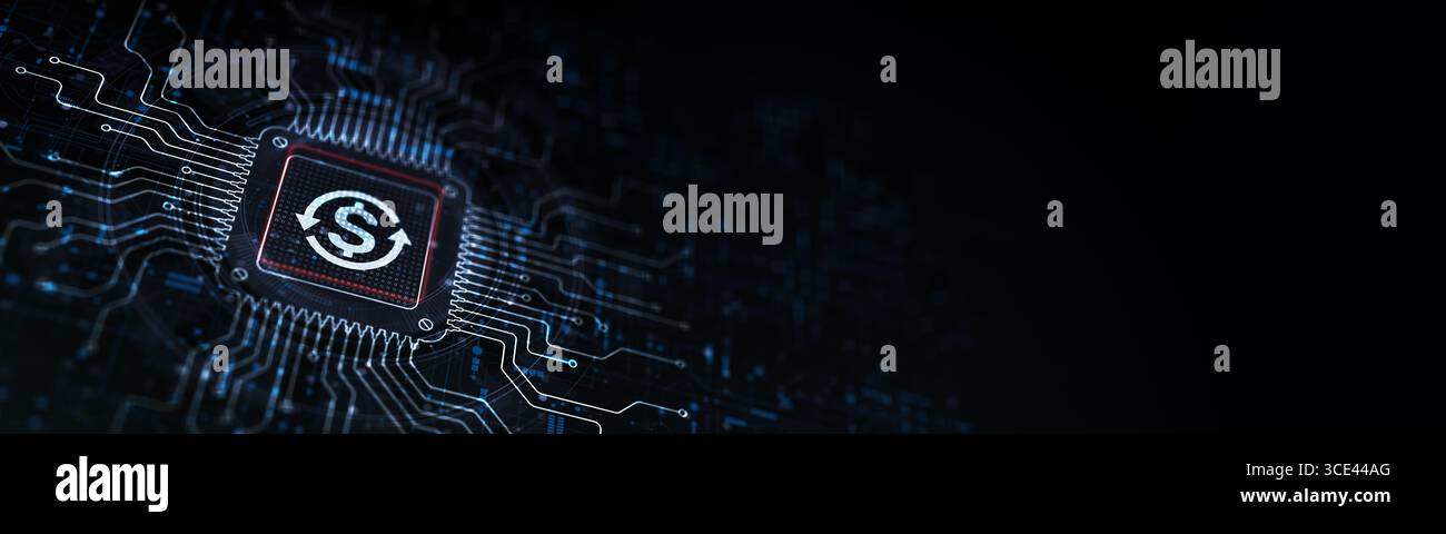 Cashflow Verwalten von Finanzzuflüssen und -Outflows, dargestellt auf einem Prozessor, der von einer menschlichen Hand berührt wird. Stockfoto