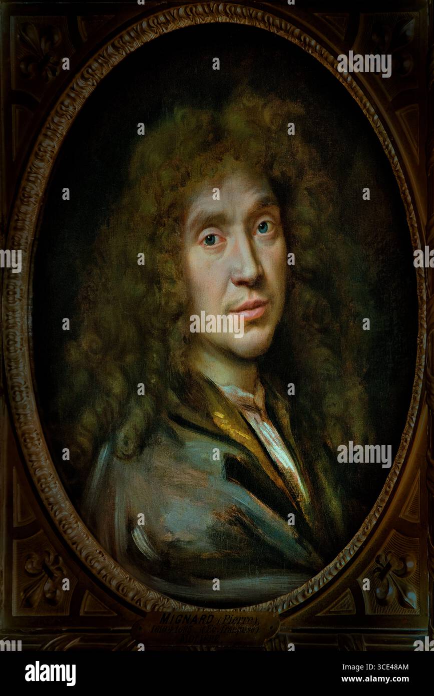 Porträt de Jean-Baptiste Poquelin dit Molière (1622-1673) von Mignard, Pierre 1612-95, Château de Chantilly Französisch, Frankreich, ( Er gilt als einer der größten Meister der Komödie in der westlichen Literatur und seine Arbeit hat einen nachhaltigen Einfluss auf die französische Sprache und das Theater ) Stockfoto