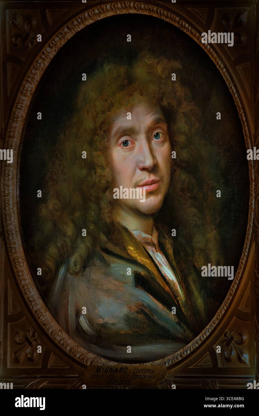 Porträt de Jean-Baptiste Poquelin dit Molière (1622-1673) von Mignard, Pierre 1612-95, Château de Chantilly Französisch, Frankreich, ( Er gilt als einer der größten Meister der Komödie in der westlichen Literatur und seine Arbeit hat einen nachhaltigen Einfluss auf die französische Sprache und das Theater ) Stockfoto