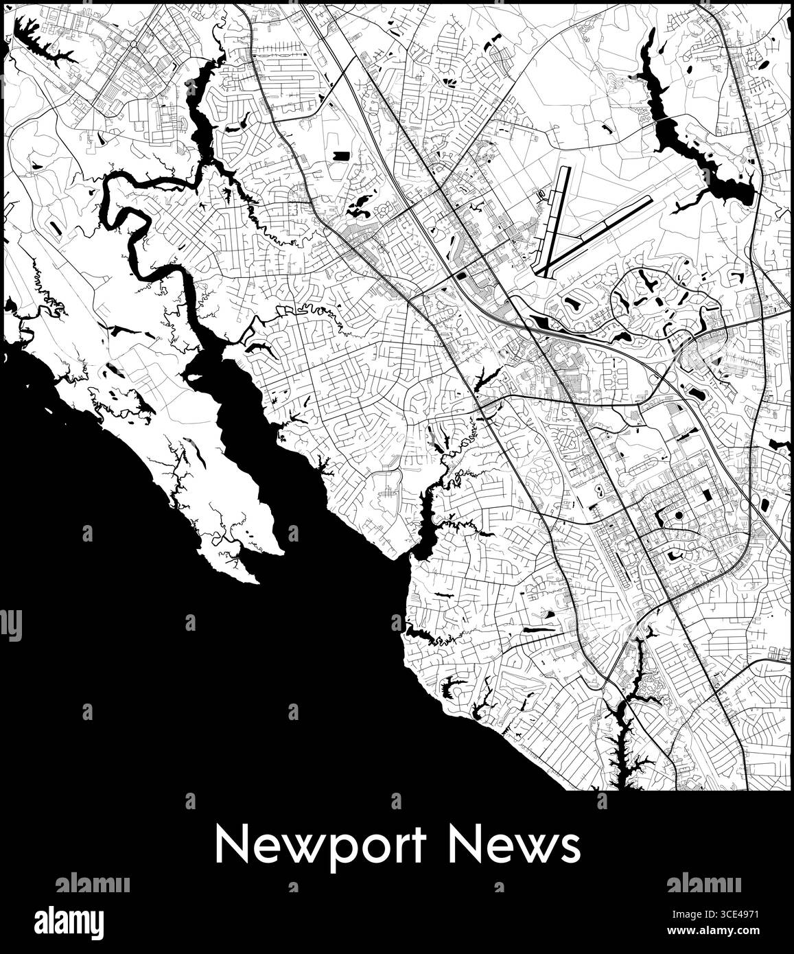 Newport News City Map, Vereinigte Staaten - Topographische Vektorkarte Poster Stock Vektor