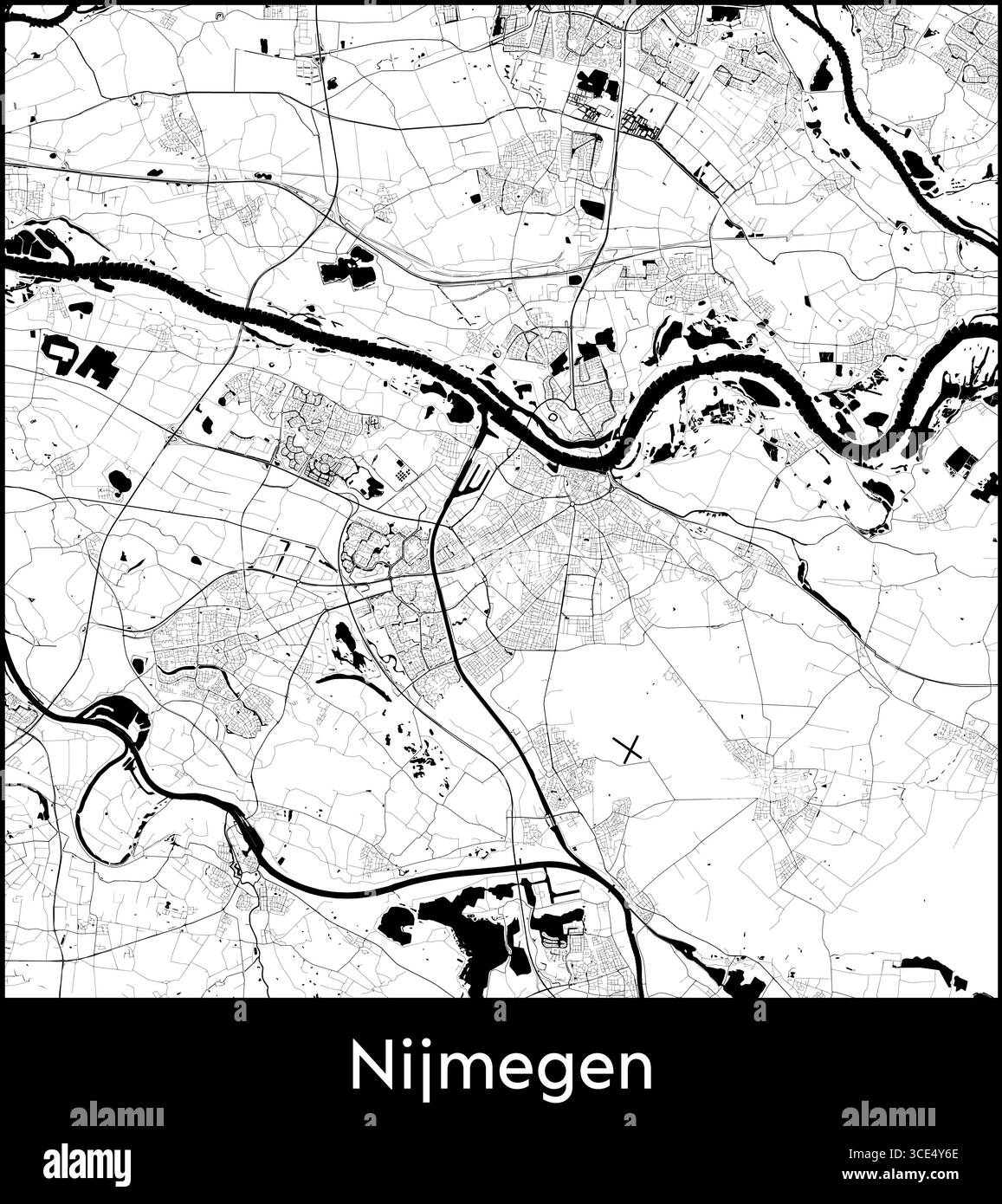 Stadtplan Nijmegen, Niederlande - Poster der topographischen Vektorkarte Stock Vektor