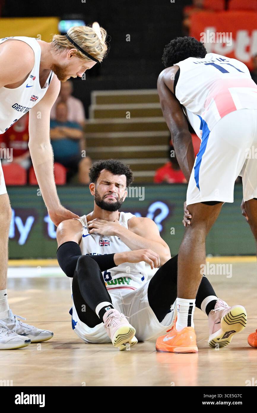 Charleroi, Belgien. August 2025. Luke Nelson, ein Basketballspiel zwischen der belgischen Nationalmannschaft Belgische Lions und Großbritannien, am Freitag, den 15. August 2025 in Oostende, in einem Freundschaftsturnier. BELGA PHOTO MAARTEN STRAETEMANS Credit: Belga News Agency/Alamy Live News Stockfoto