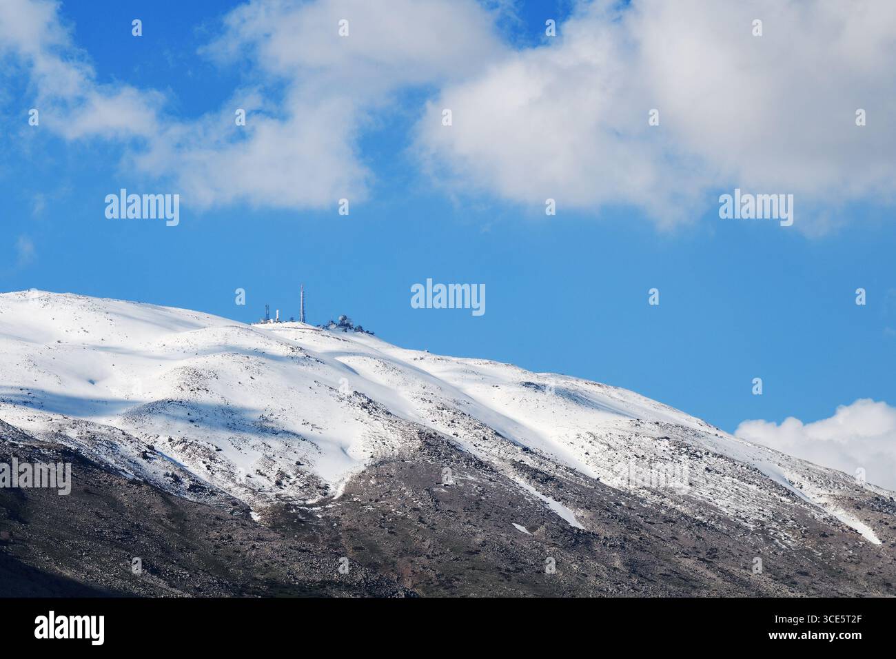 IDF-Militärbasis auf dem Mount Hermon, Berghaufen im Anti-Libanon-Gebirge, Golanhöhen, Israel Stockfoto