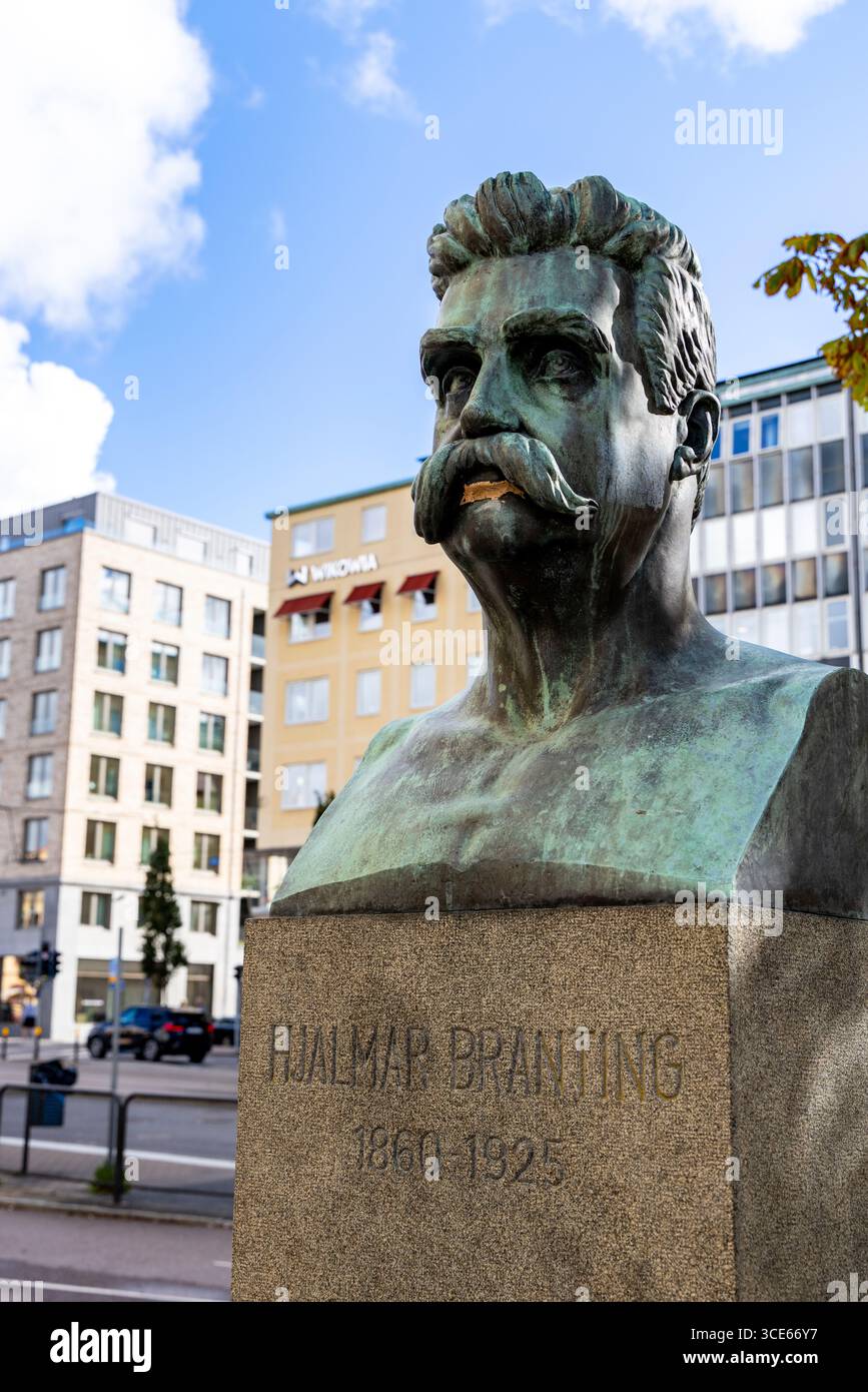 Göteborg, Schweden, Büste von Karl Hjalmar Branting, einem schwedischen Politiker, der Vorsitzender der schwedischen Sozialdemokratischen Partei und Premierminister war Stockfoto