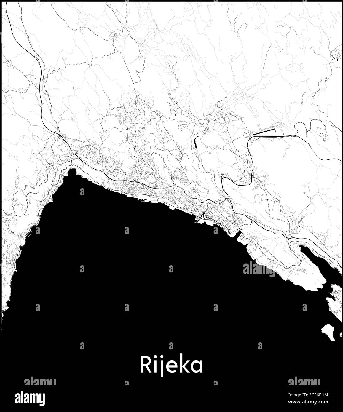 Rijeka Stadtkarte, Kroatien - Topographische Vektorkarte Poster Stock Vektor