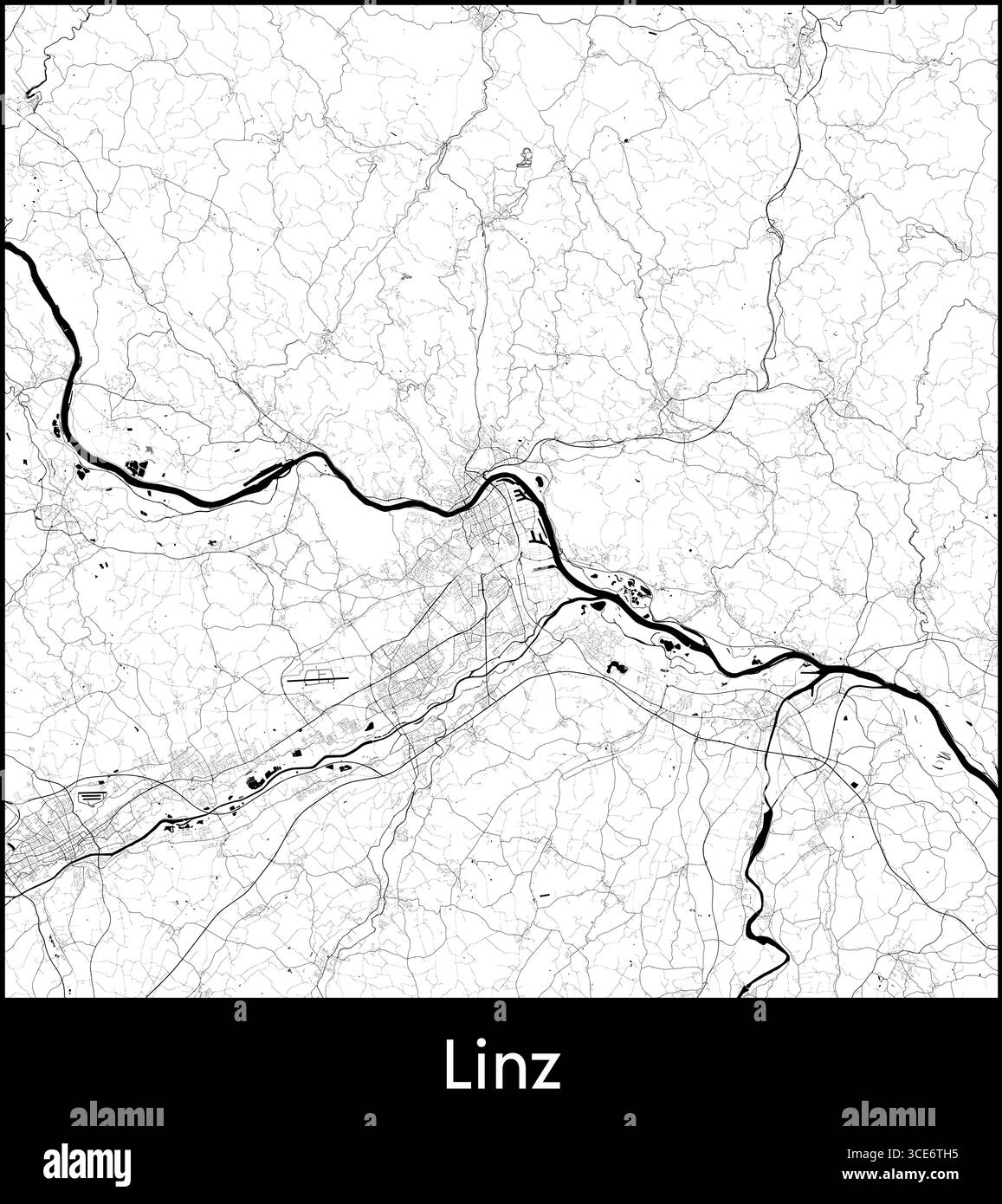 Linz Stadtplan, Österreich - Topographische Vektorkarte Poster Stock Vektor