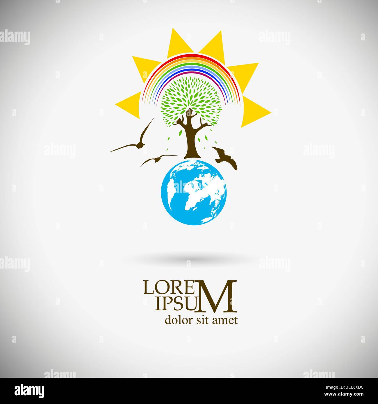 Logo Naturbaum und Sonne. Nicht AI, Vektorillustration Stock Vektor