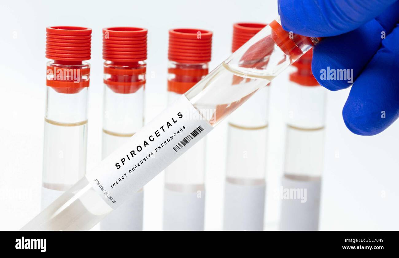 Spiroacetale Insektenabwehrpheromone, die von Insekten zur Abschreckung von Raubtieren verwendet werden. Stockfoto
